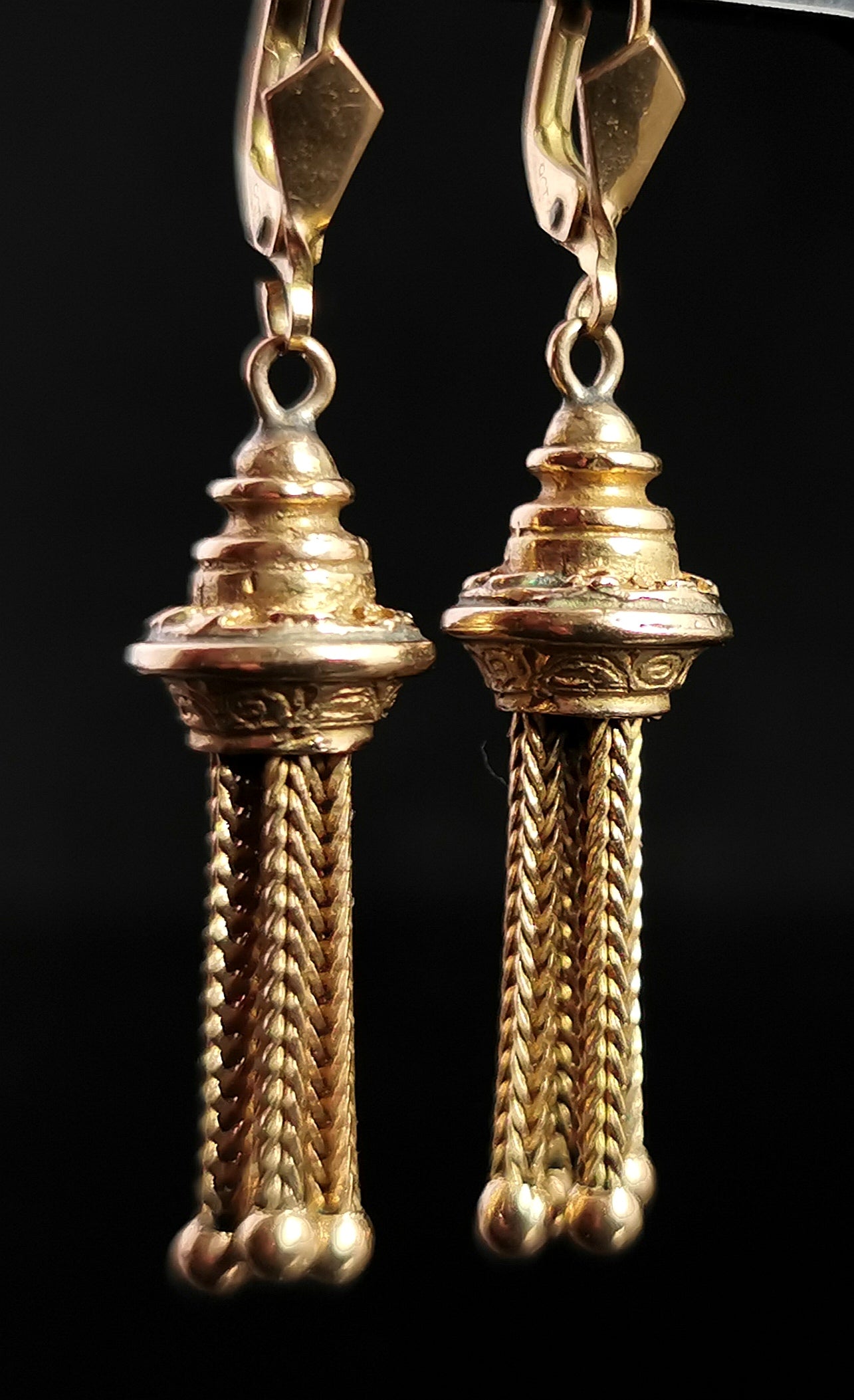 Antique Victorian tassel earrings, 9ct yellow gold