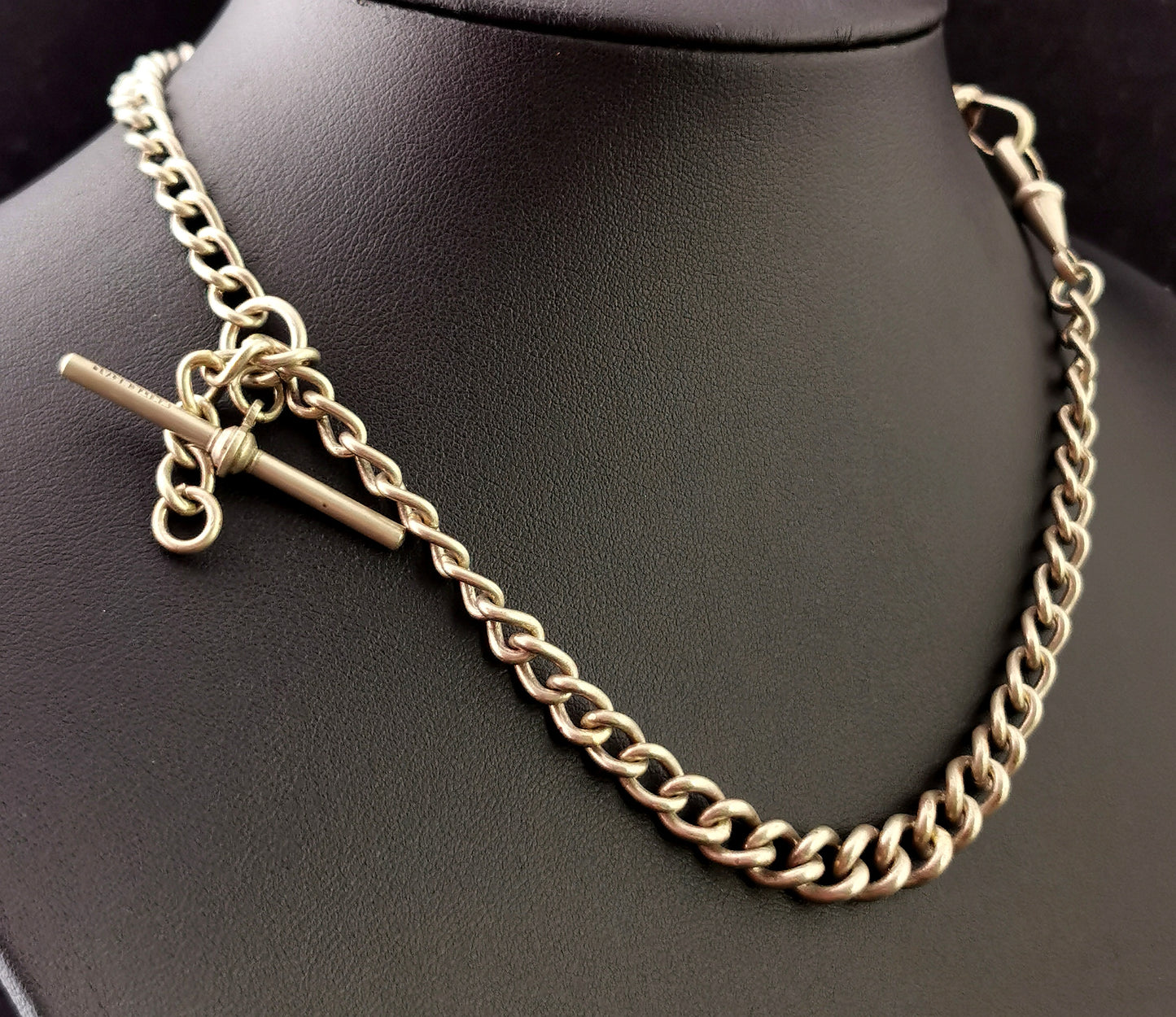 Antique double Albert chain, watch chain, silver plated