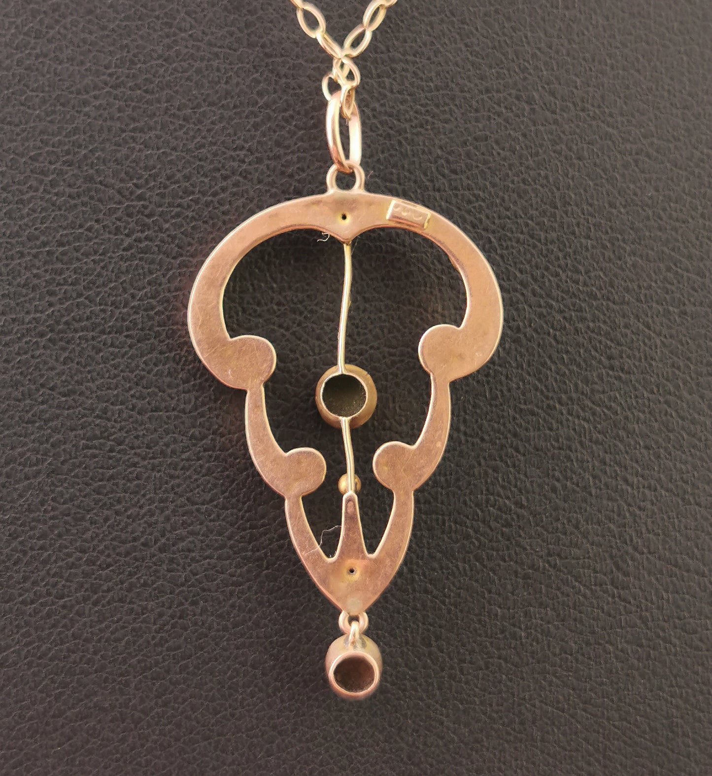 Antique Art Nouveau Turquoise lavalier pendant, 9ct Rose gold necklace