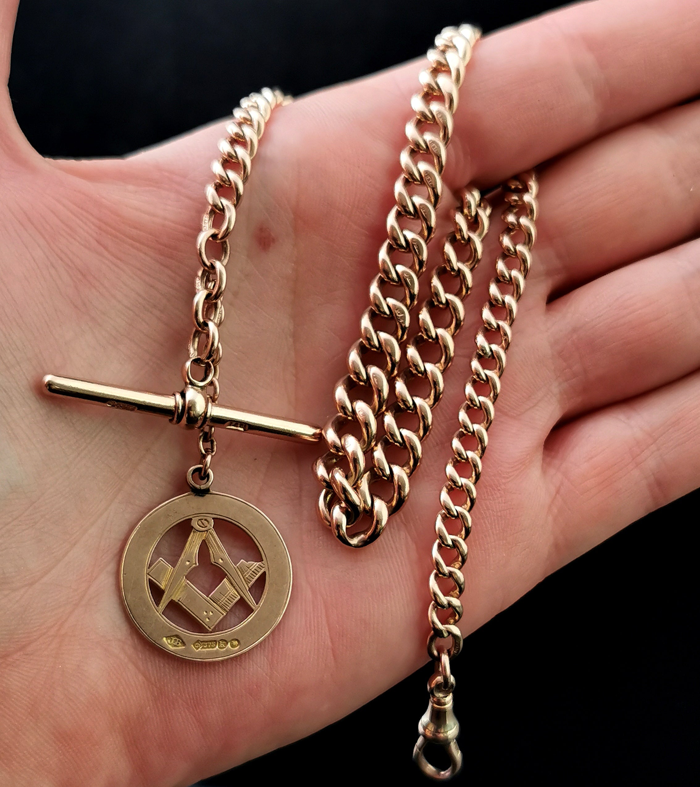 Antique 9ct Rose gold Albert chain watch chain Masonic fob StolenAttic