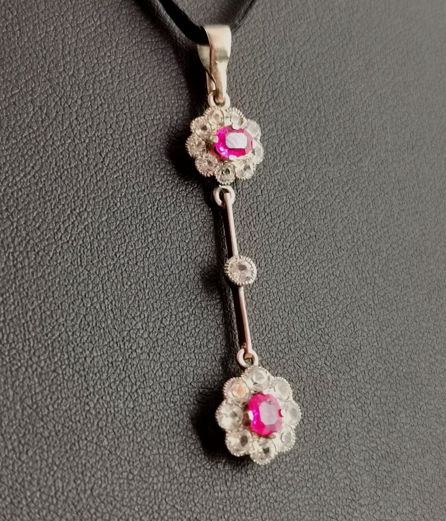 Antique Ruby and Zircon drop pendant, floral
