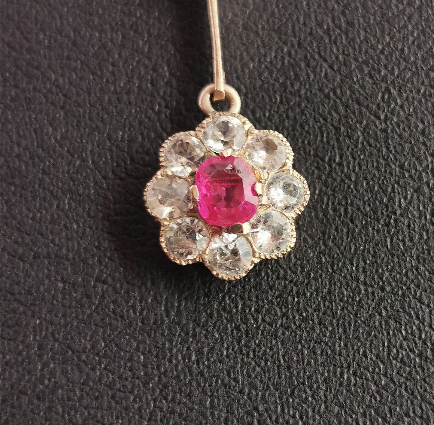 Antique Ruby and Zircon drop pendant, floral