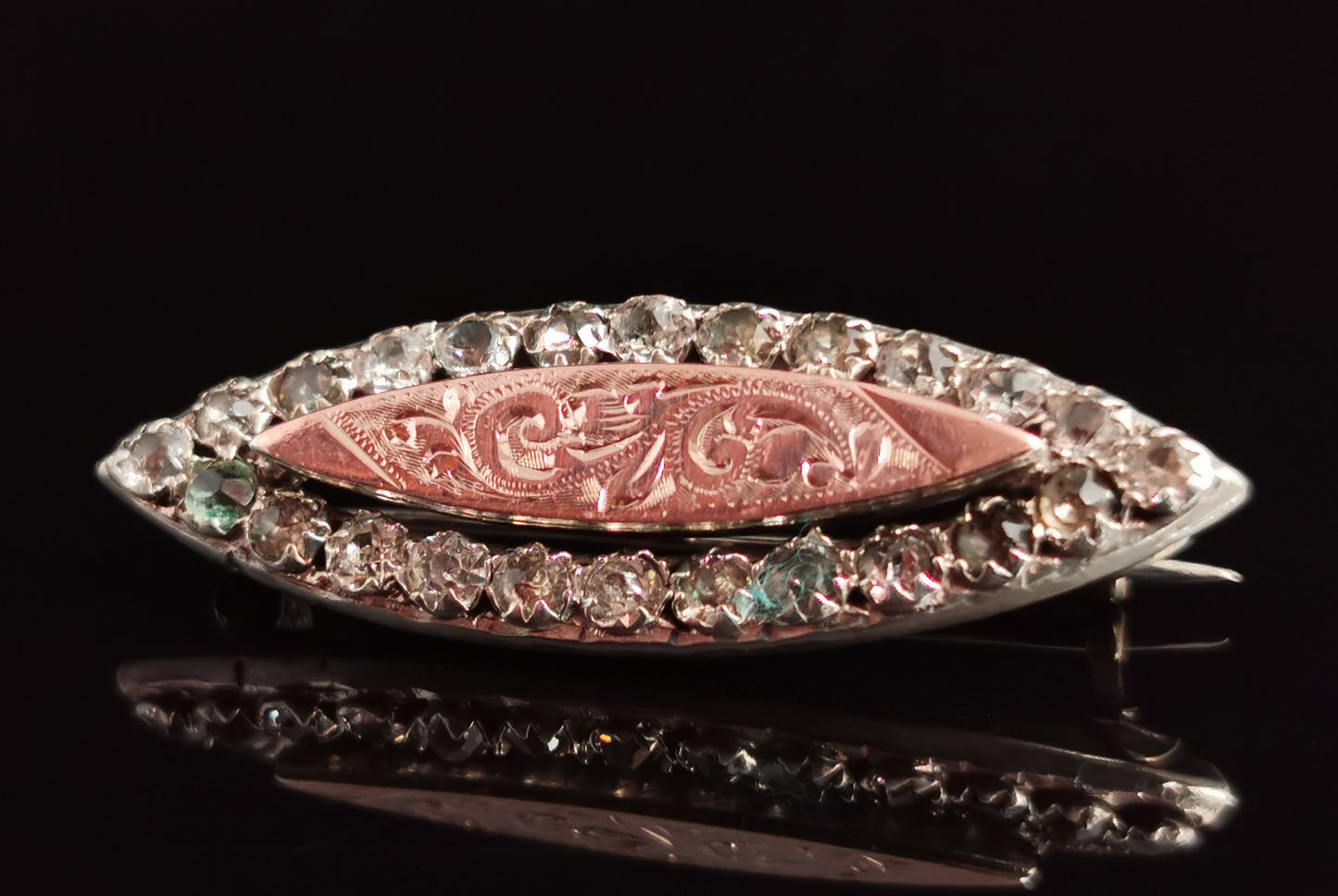 Victorian silver and paste brooch, 9ct Rose gold, Aesthetic