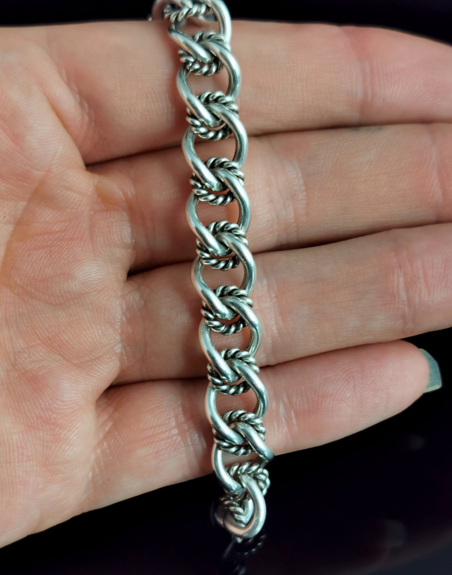 Vintage silver fancy link curb bracelet
