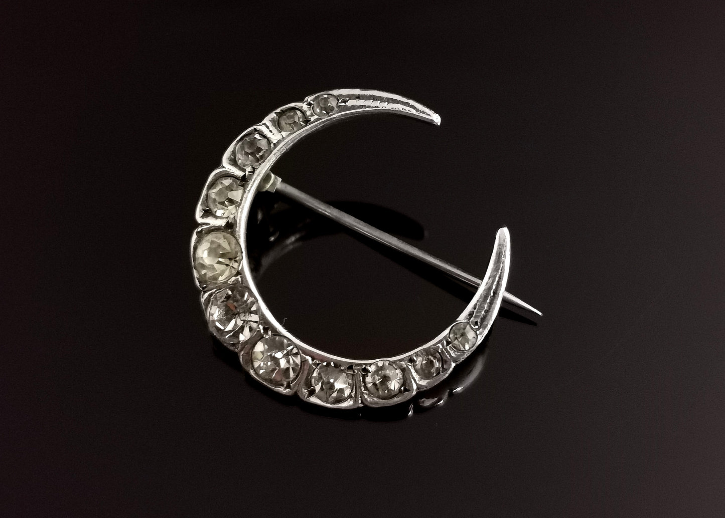 Antique Paste Crescent brooch, sterling silver