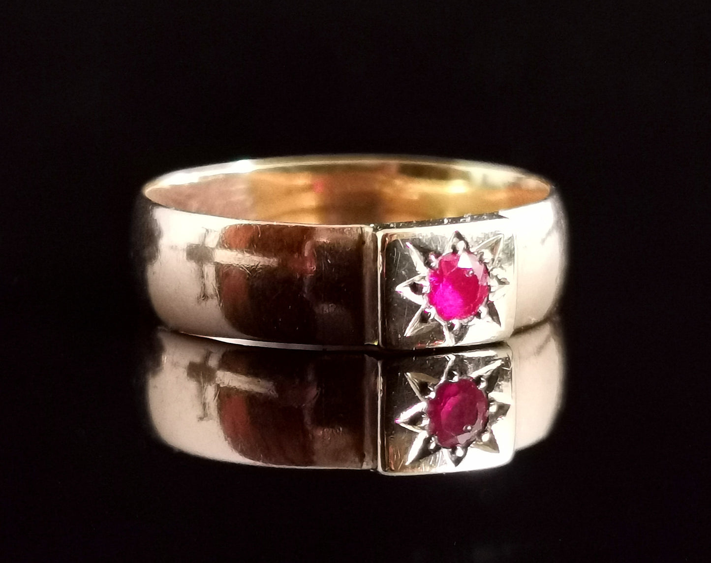 Antique Ruby band ring, Gypsy set, 9ct gold