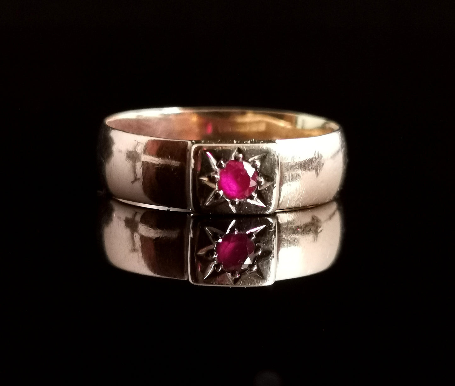 Antique Ruby band ring, Gypsy set, 9ct gold