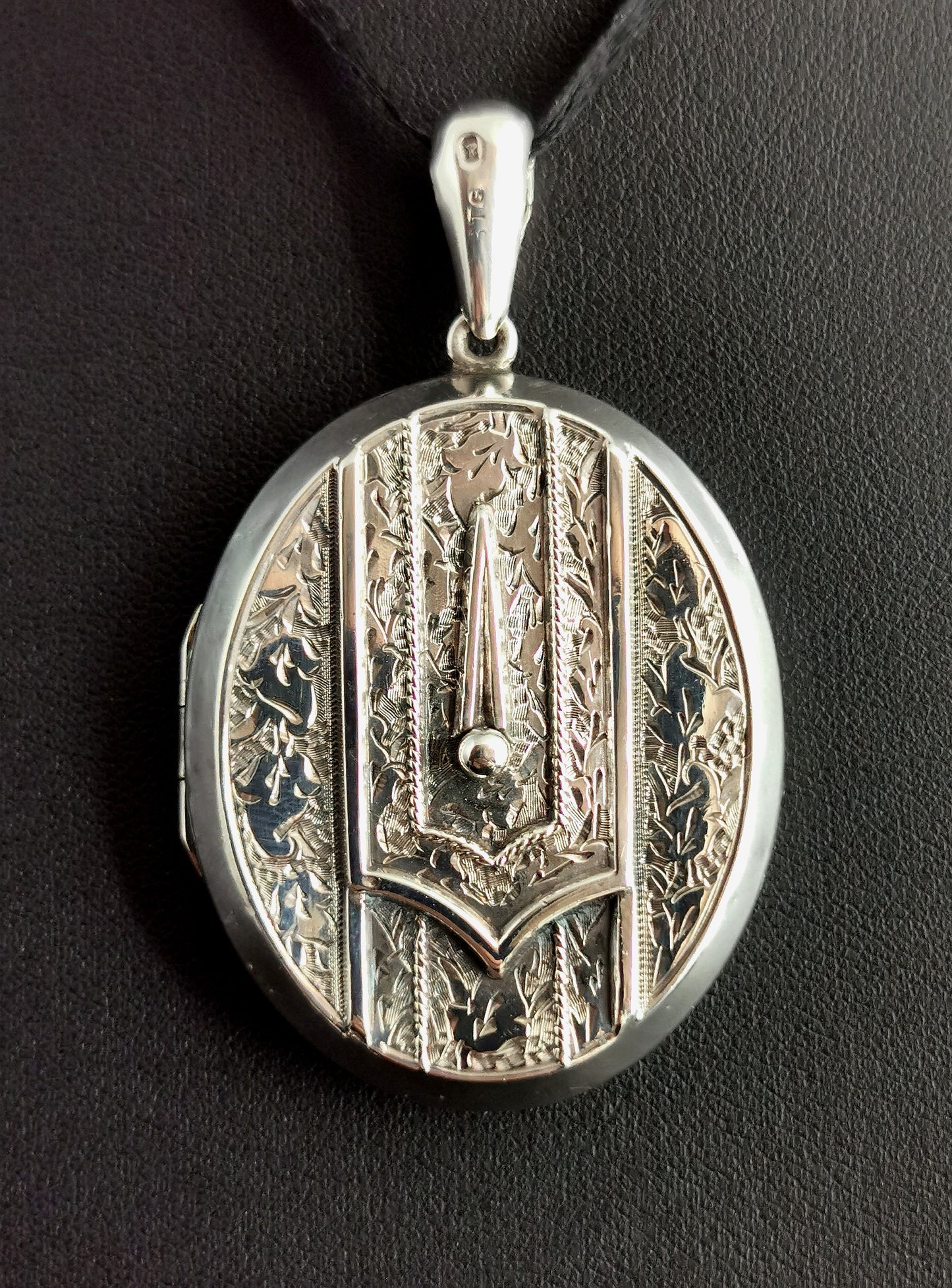 Victorian silver buckle locket, large, engraved