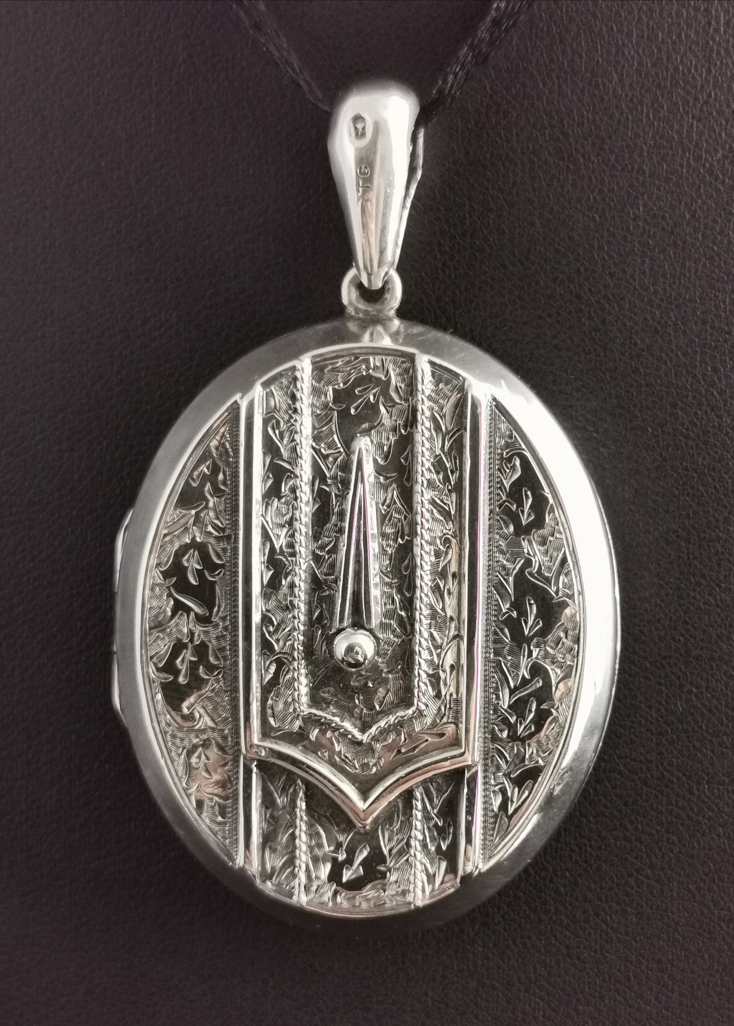 Victorian silver buckle locket, large, engraved