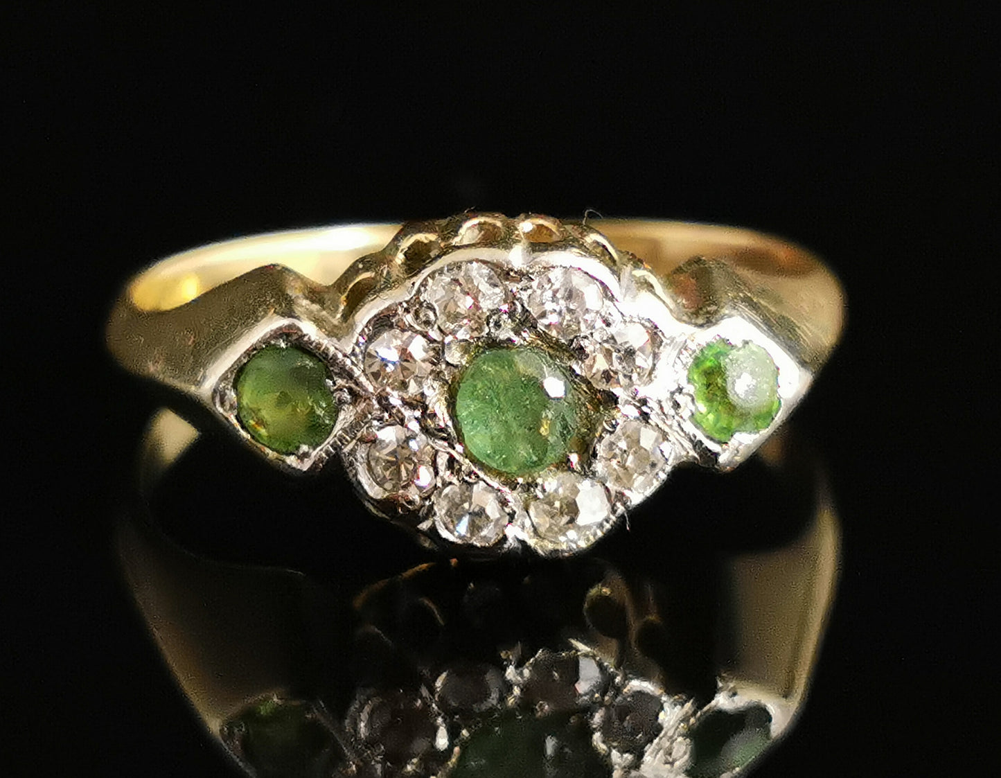 Antique Edwardian Peridot and Diamond cluster ring, 18ct gold