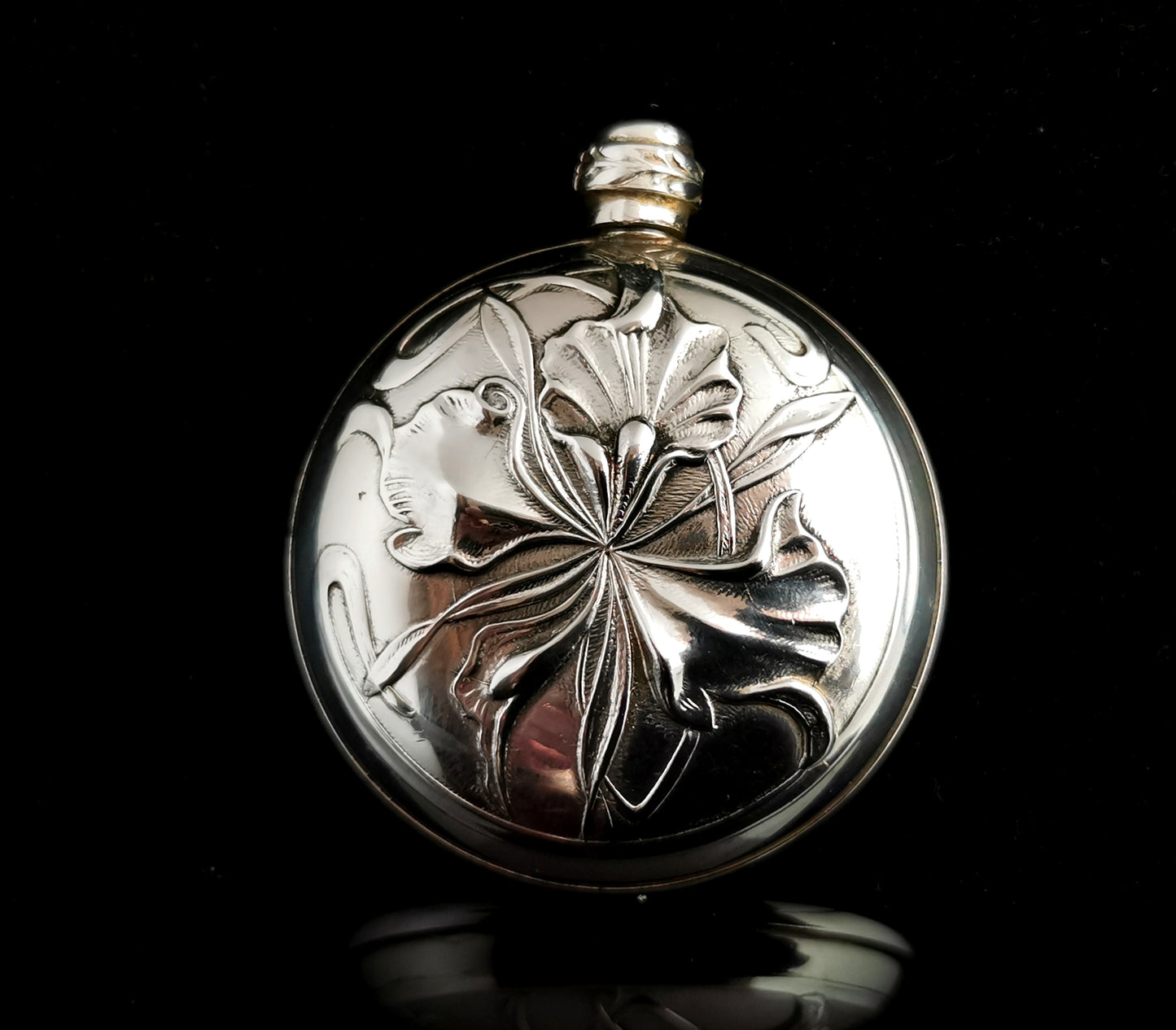 Vintage sterling silver scent bottle, Art Nouveau style