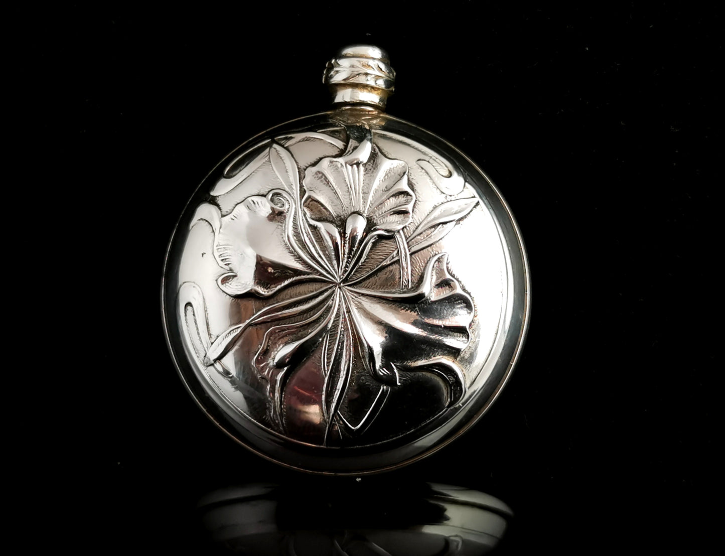 Vintage sterling silver scent bottle, Art Nouveau style