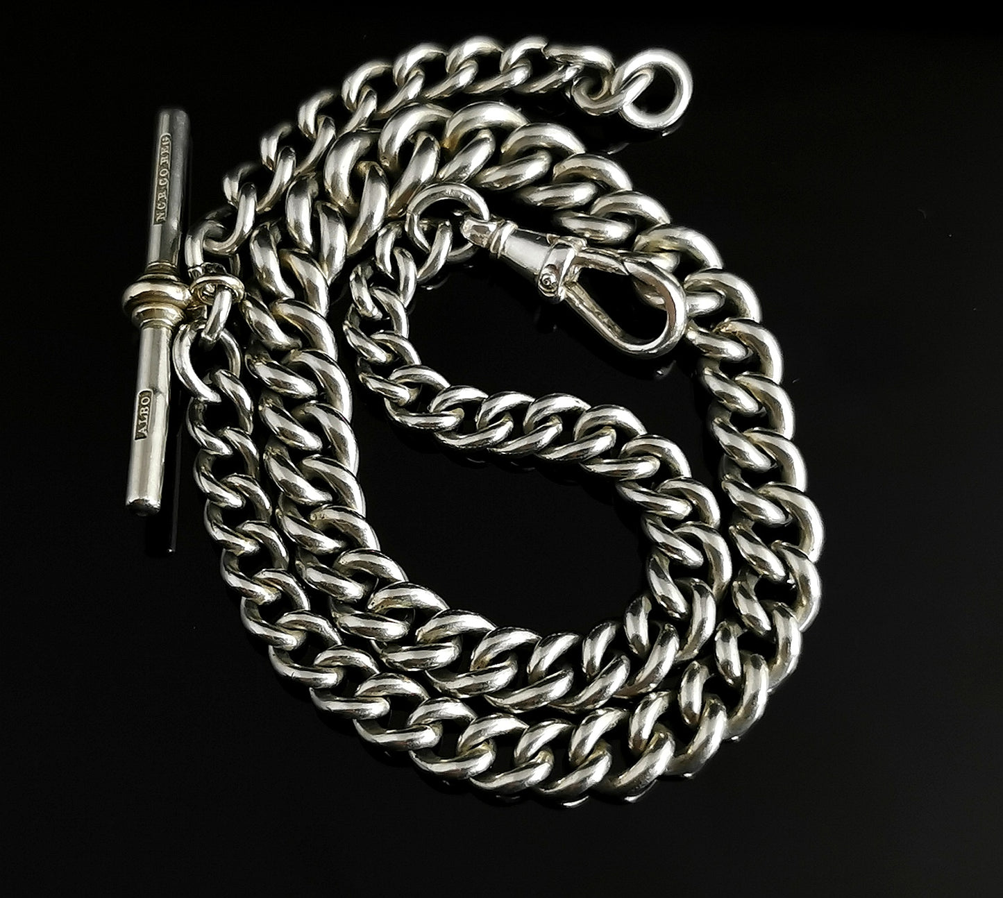 Vintage Art Deco sterling silver Albert chain, watch chain