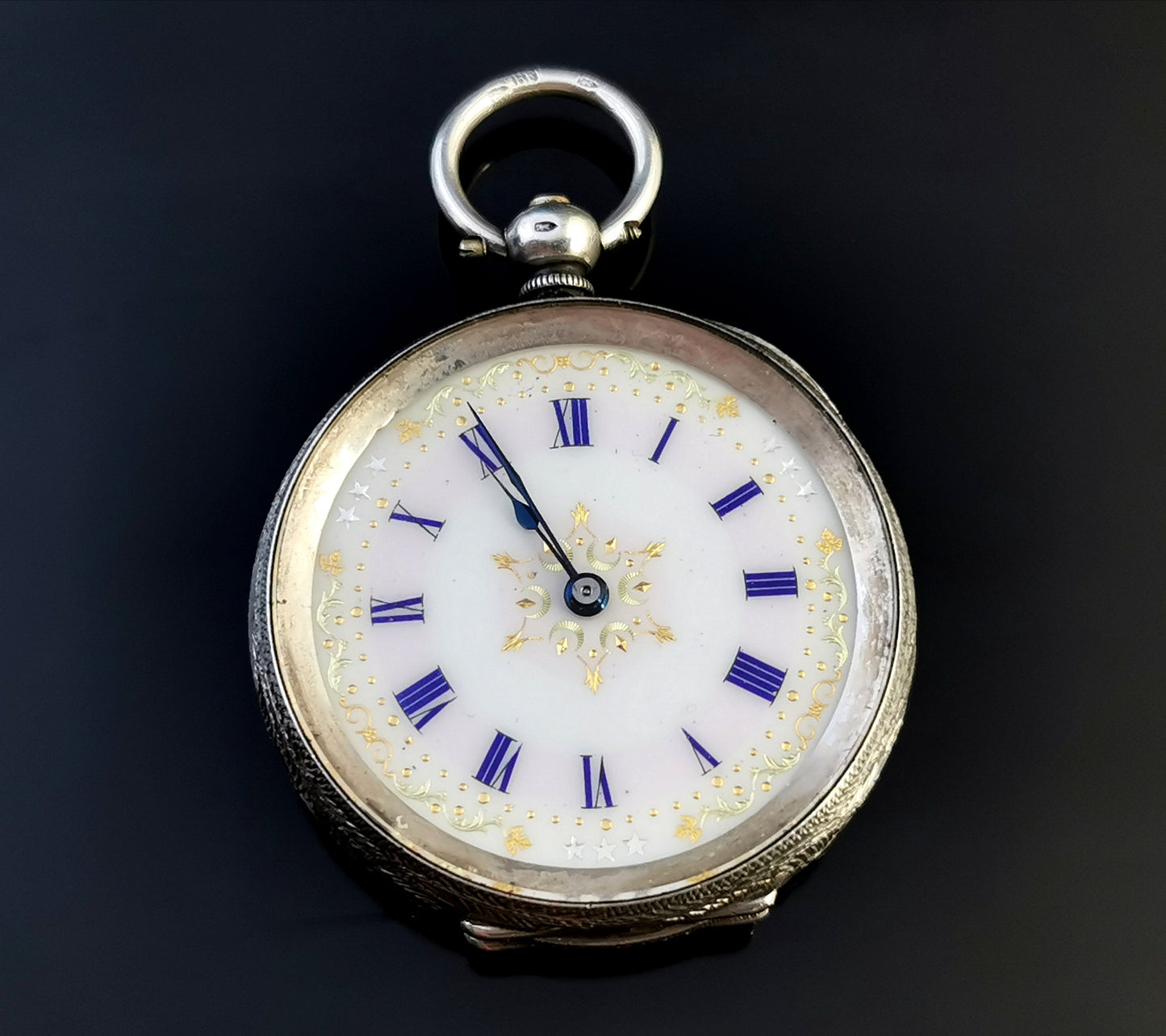 Antique fine silver pocket watch, ladies fob watch