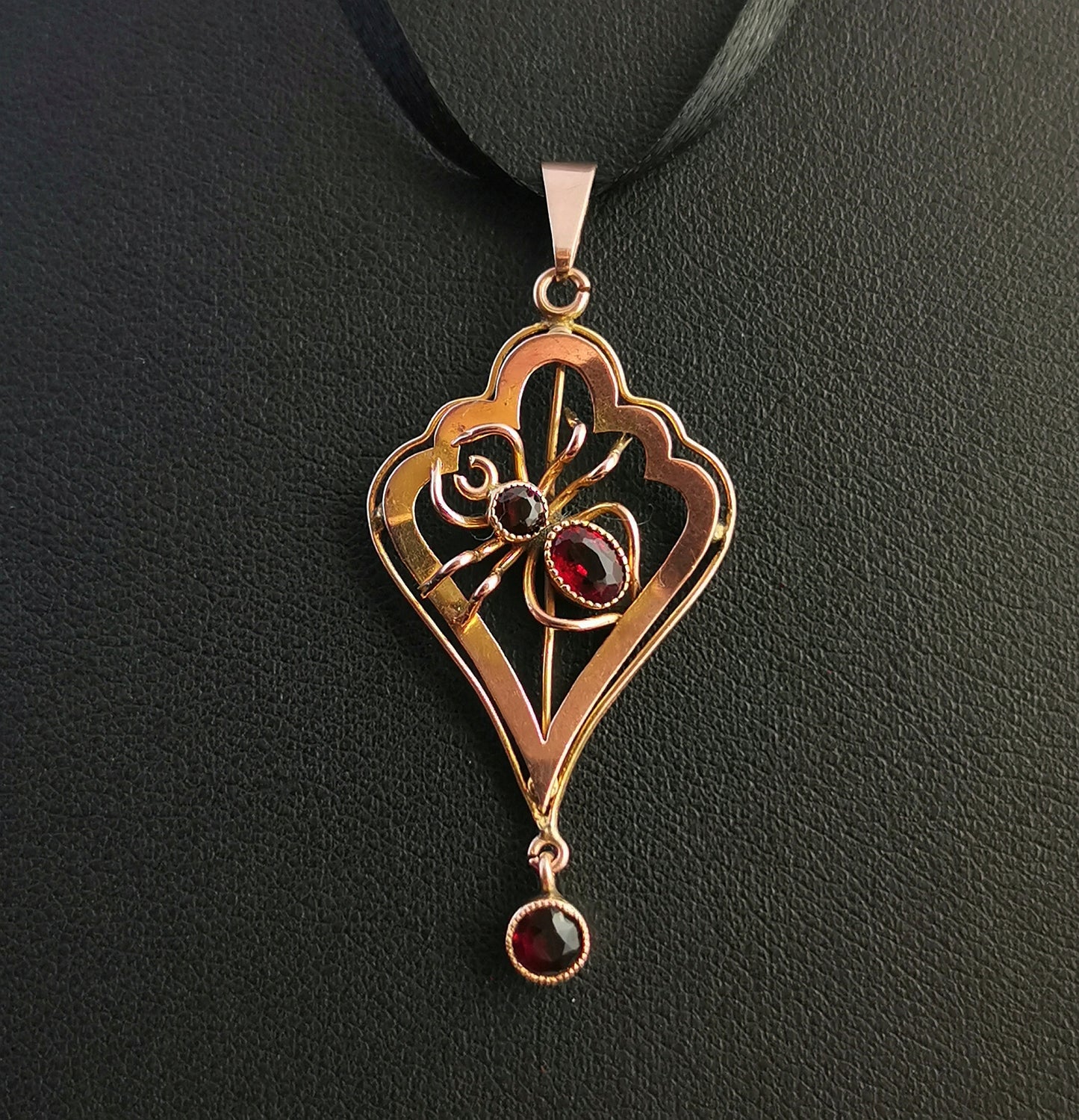 Antique 9ct gold Spider pendant, lavalier, Art Nouveau