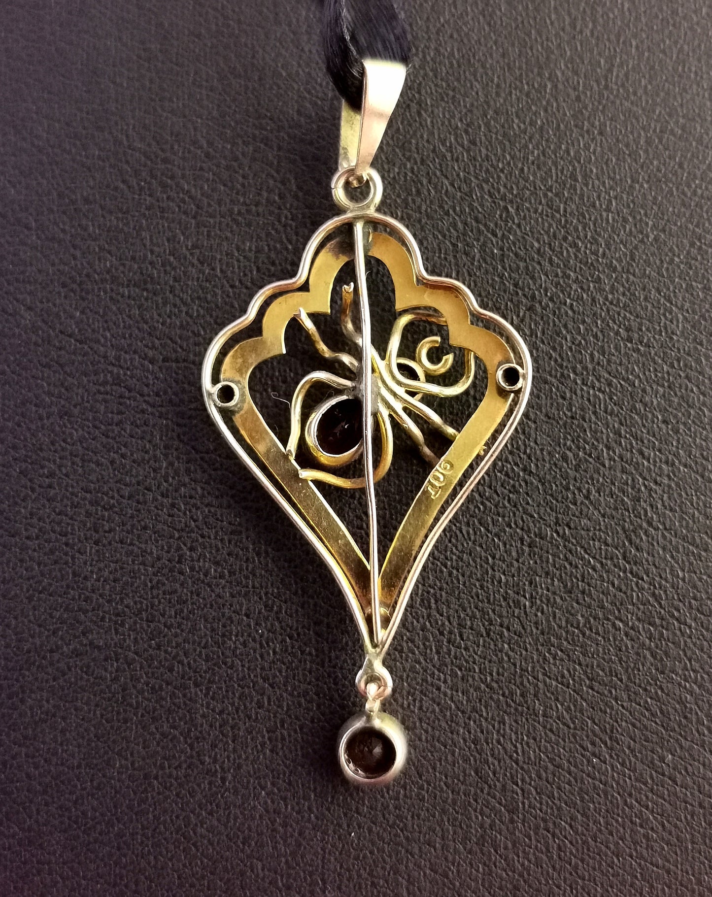 Antique 9ct gold Spider pendant, lavalier, Art Nouveau