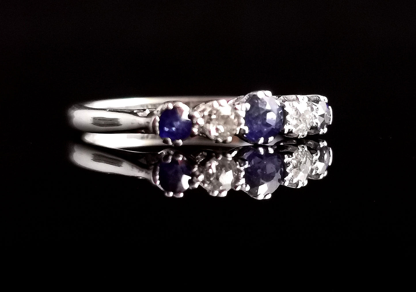 Vintage Sapphire and Diamond half hoop ring, 18ct gold and platinum