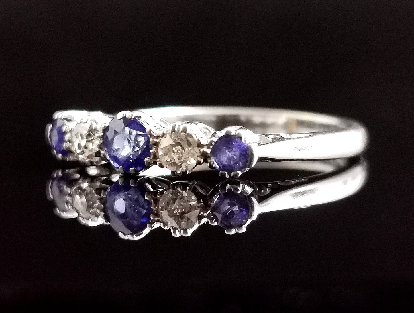 Vintage Sapphire and Diamond half hoop ring, 18ct gold and platinum