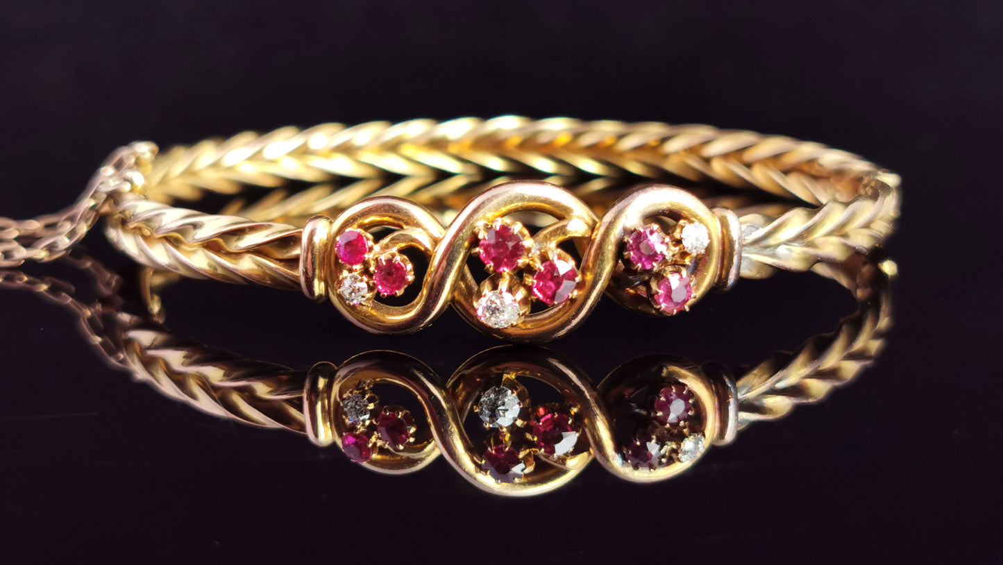 Victorian 15ct gold Ruby and Diamond bangle