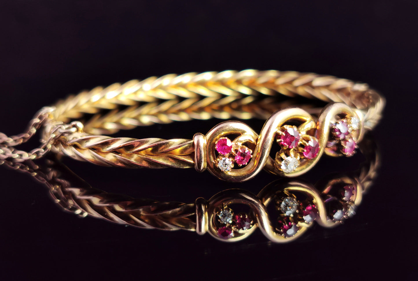Victorian 15ct gold Ruby and Diamond bangle