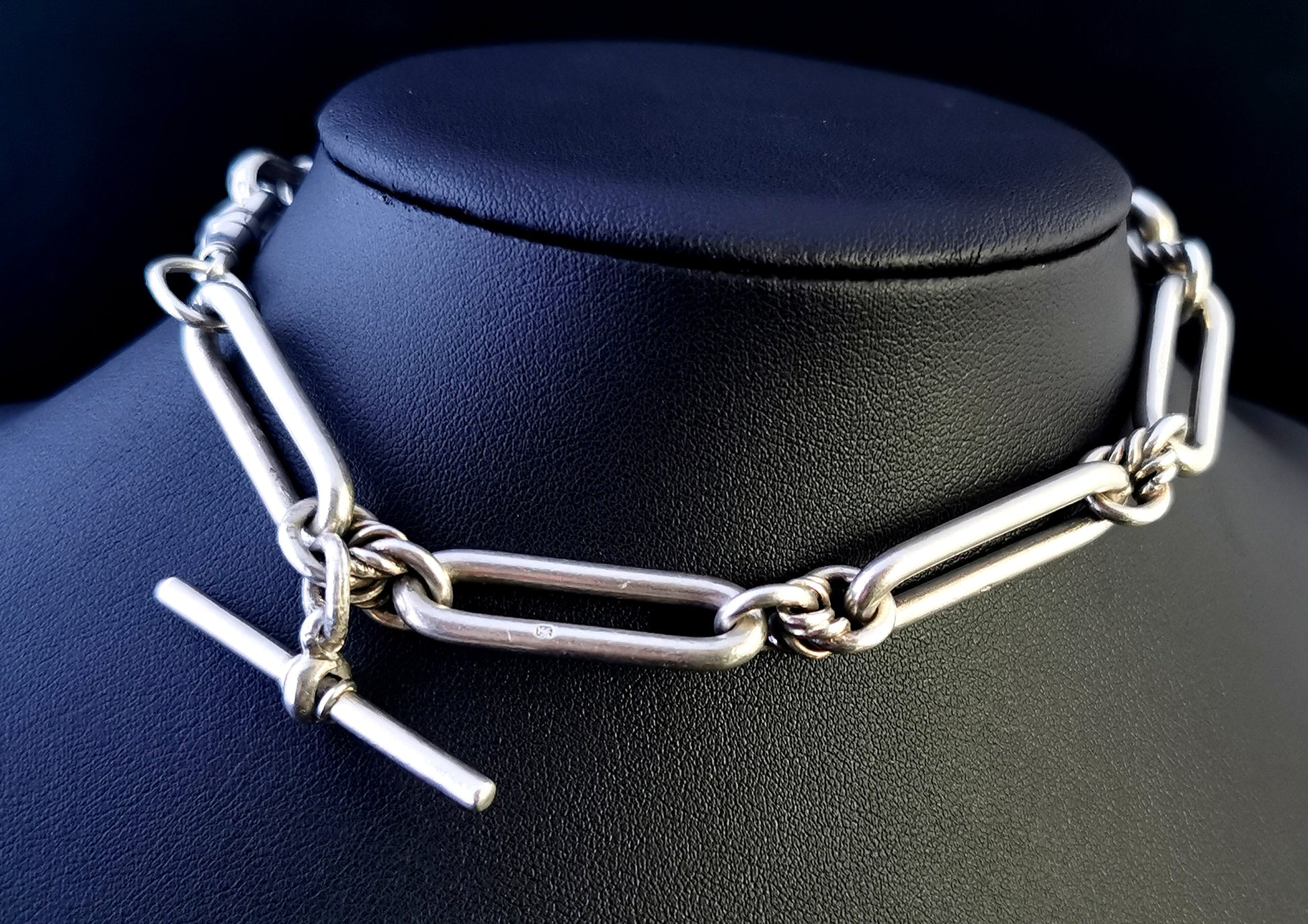 Antique Victorian silver Albert chain, watch chain, Trombone link