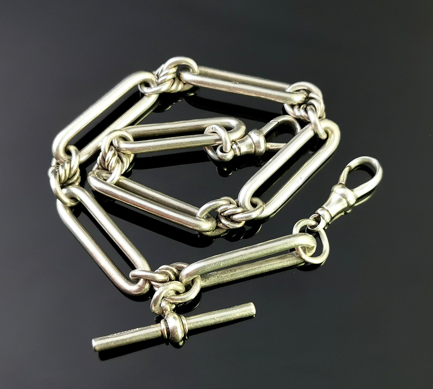 Antique Victorian silver Albert chain, watch chain, Trombone link