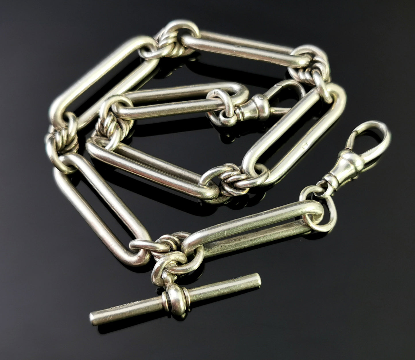 Antique Victorian silver Albert chain, watch chain, Trombone link