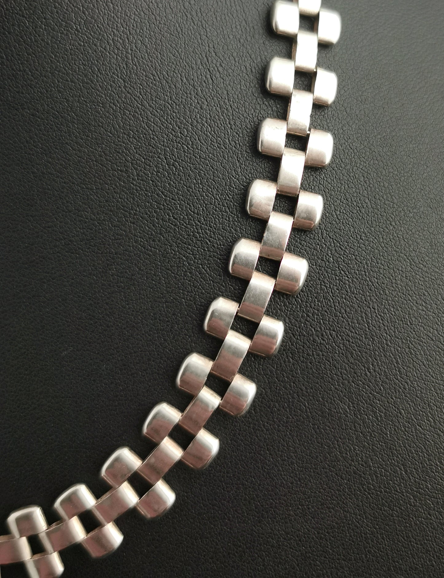 Antique Victorian silver collar necklace, brick link