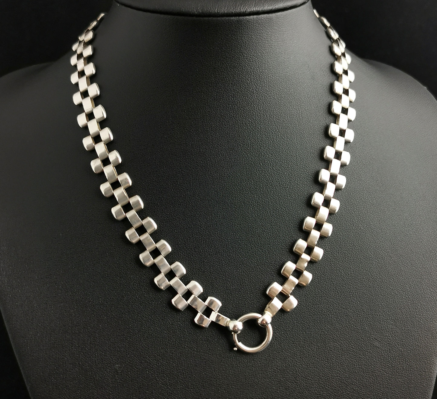 Antique Victorian silver collar necklace, brick link