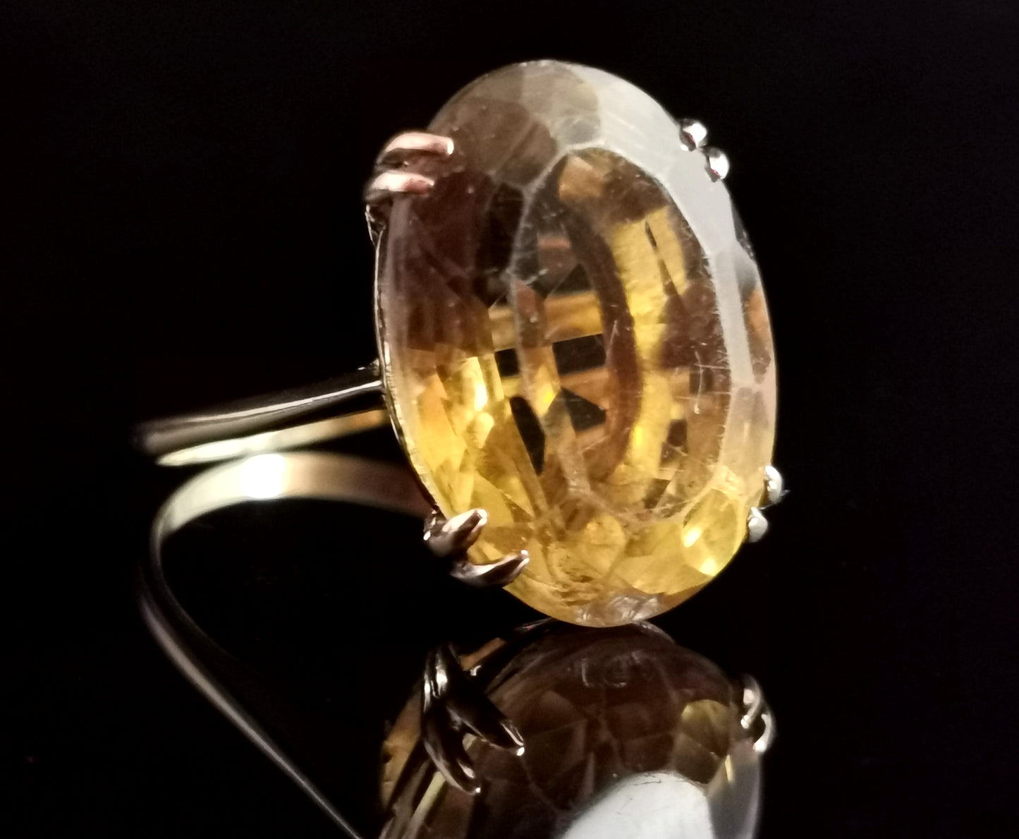 Vintage 9ct gold Citrine cocktail ring, large