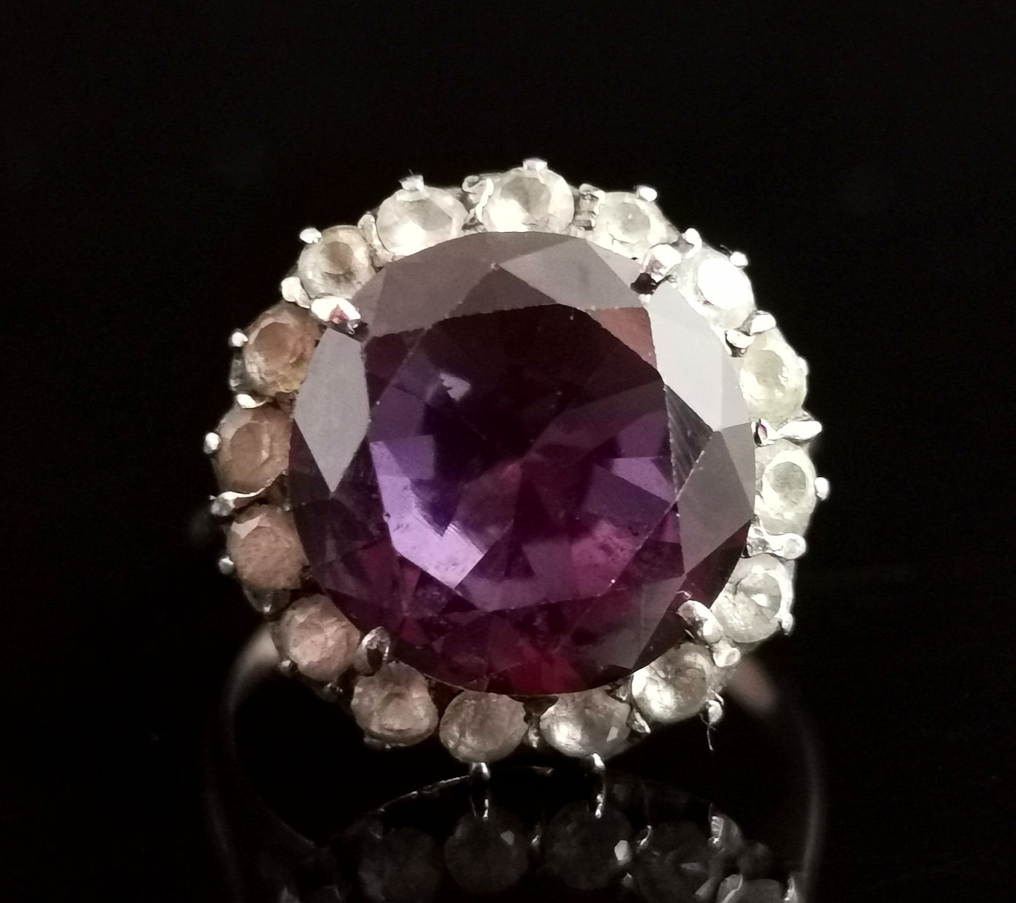 Vintage Colour change sapphire and paste cluster ring, 9ct Rose gold, Cocktail ring, c1940s