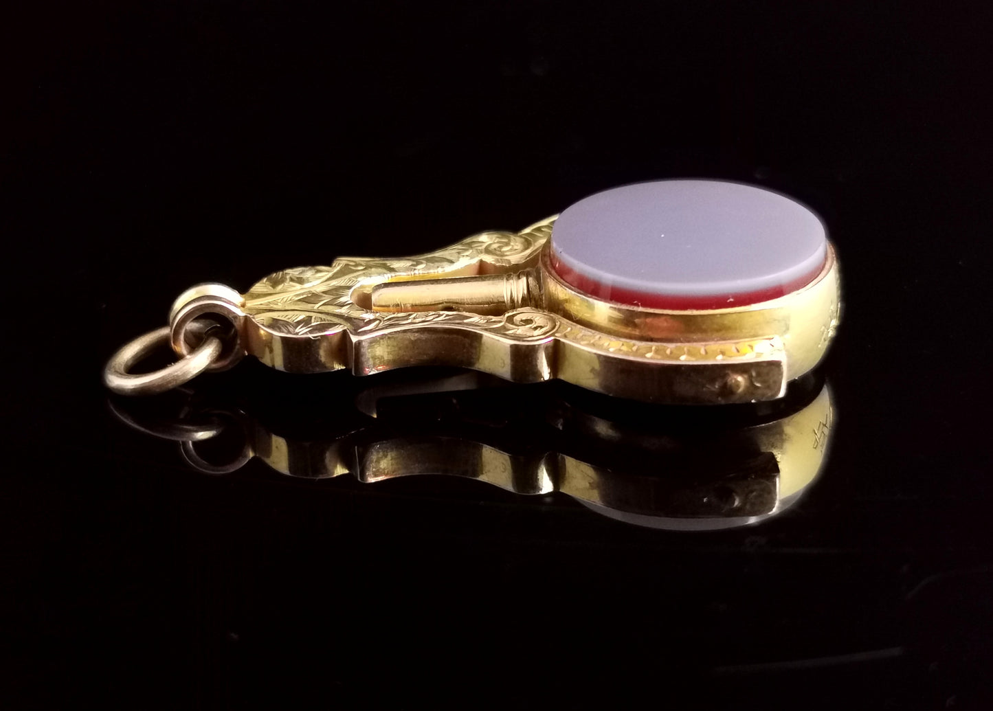 Victorian 9ct gold Watch key seal fob pendant, Masonic, bloodstone and sardonyx