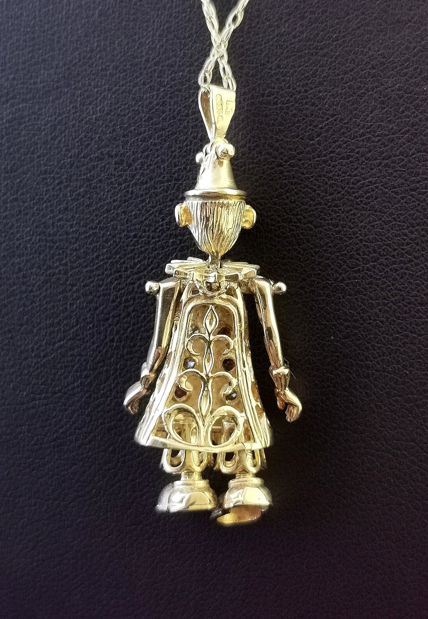 Vintage 9ct gold clown pendant, chain necklace, articulated