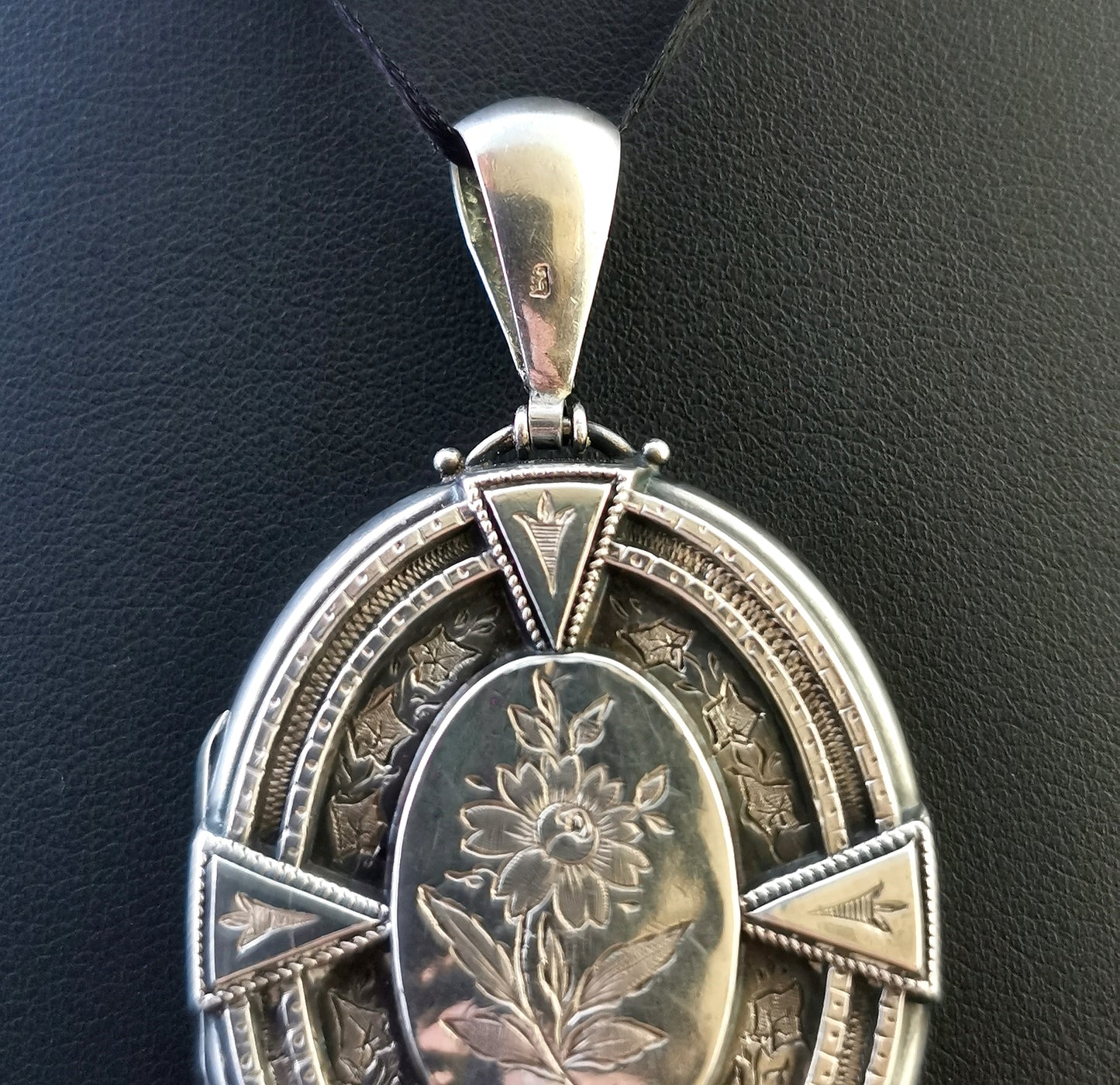 Antique Victorian silver locket pendant, Aesthetic engraved