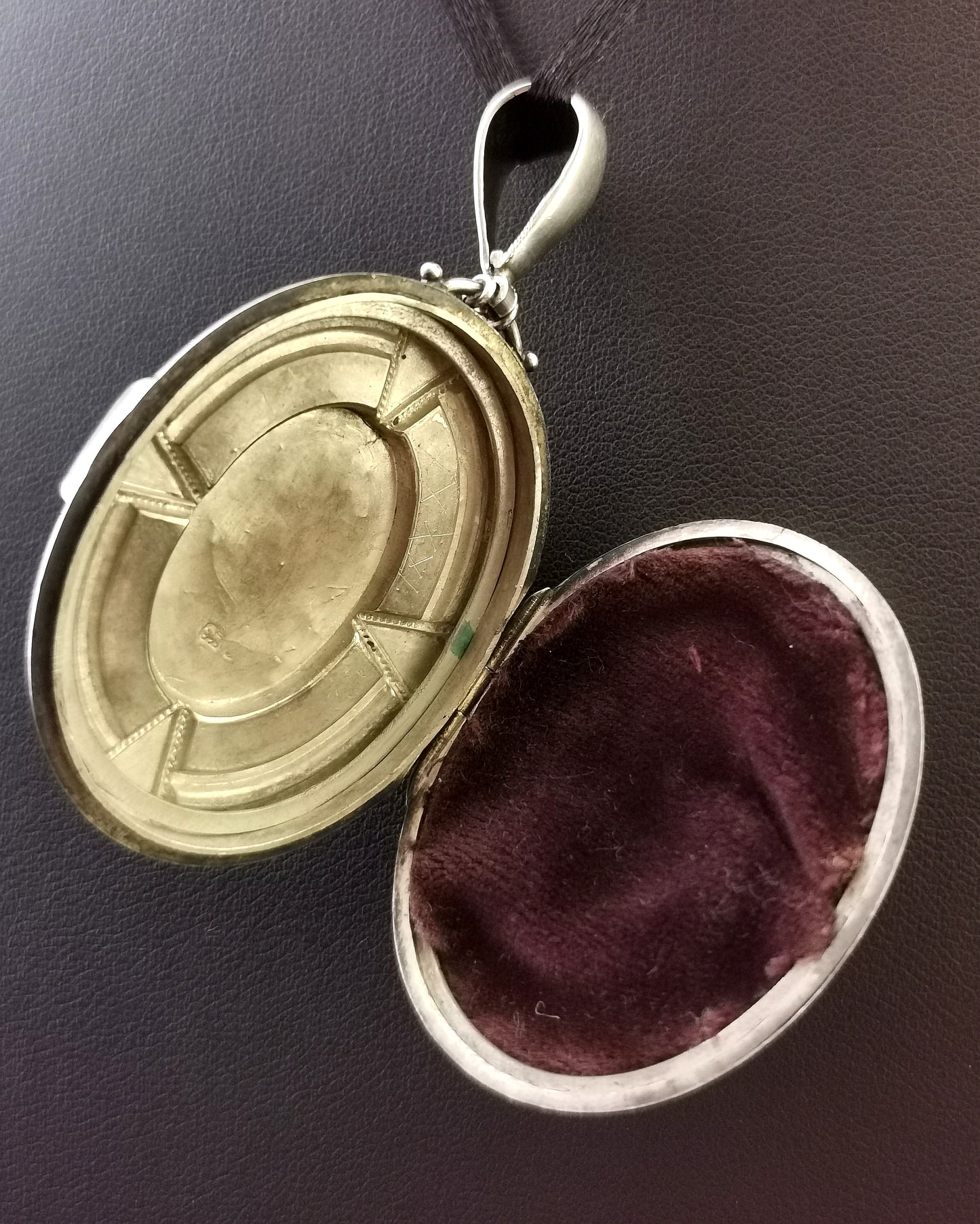 Antique Victorian silver locket pendant, Aesthetic engraved
