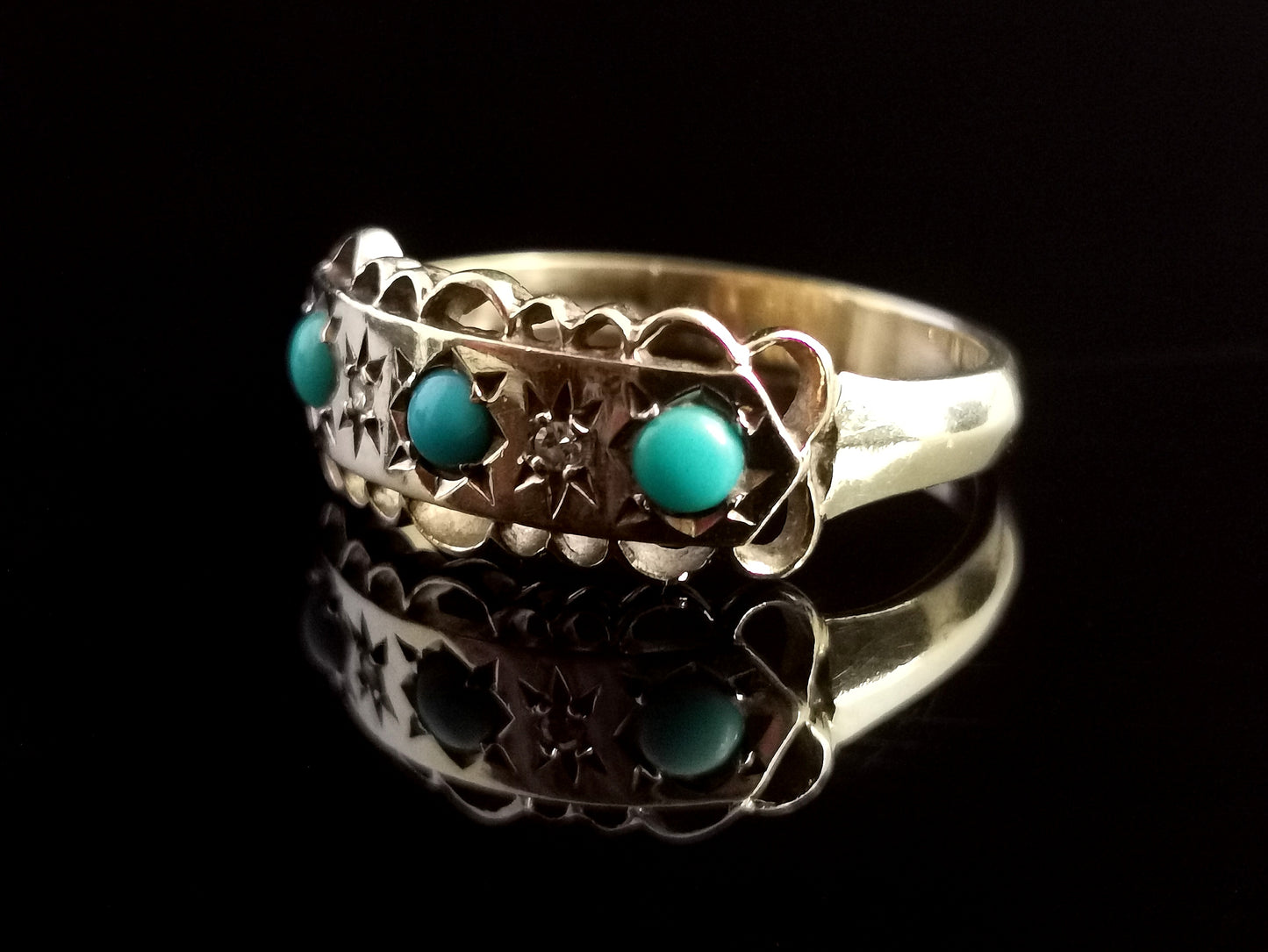 Vintage Turquoise and diamond ring, 9ct yellow gold