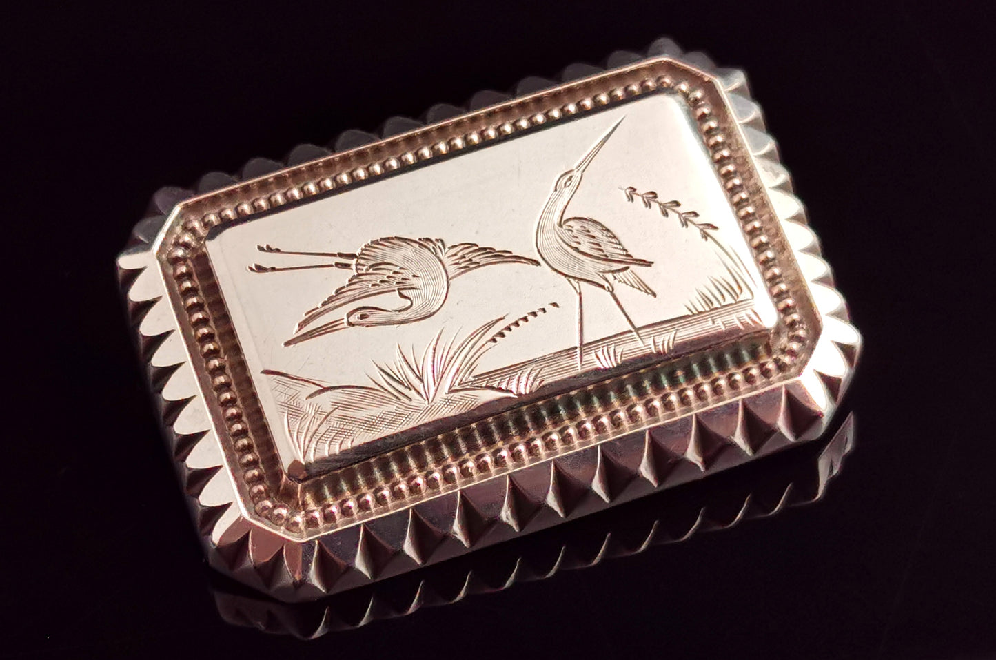 Antique Victorian Aesthetic silver brooch, Herons