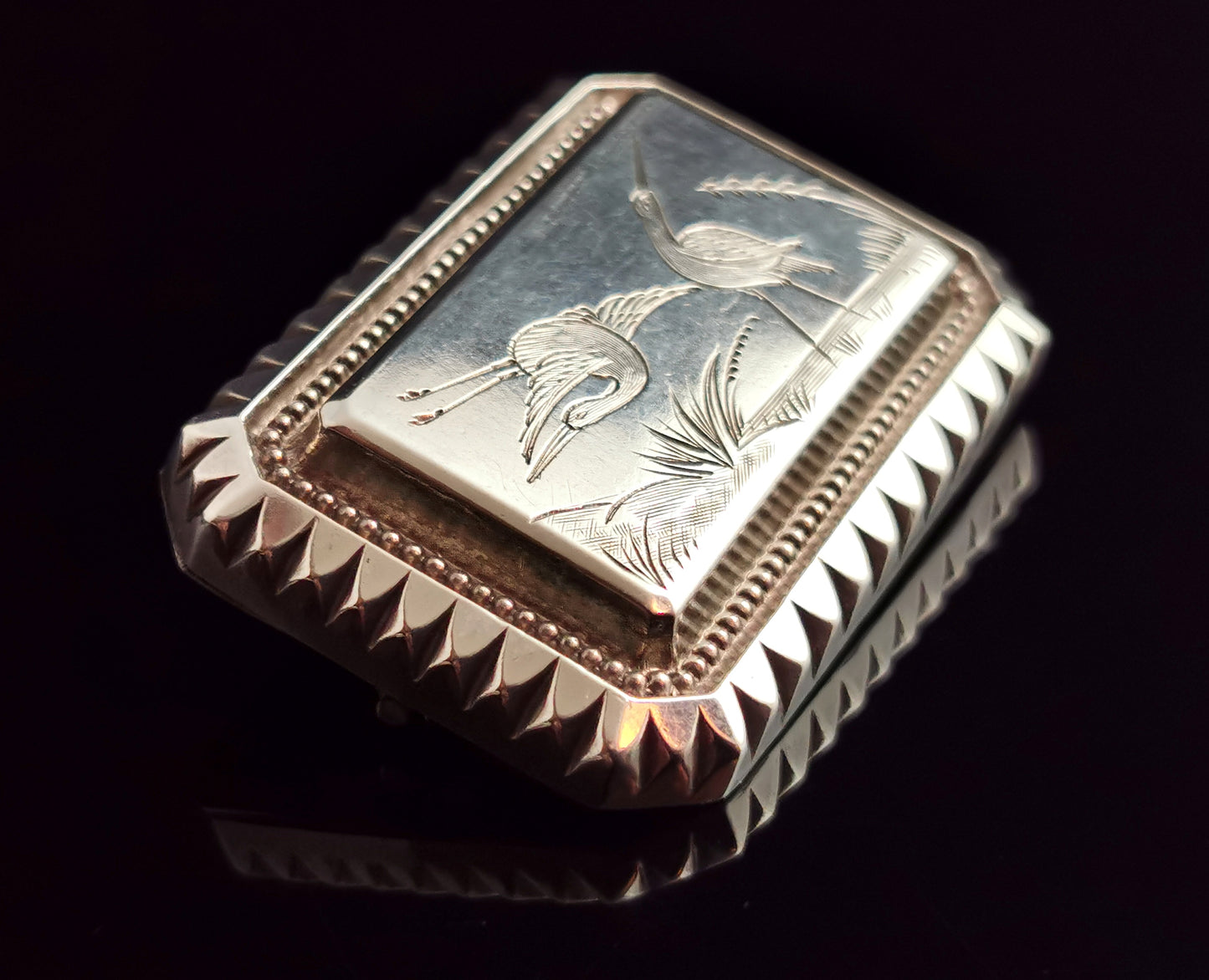 Antique Victorian Aesthetic silver brooch, Herons