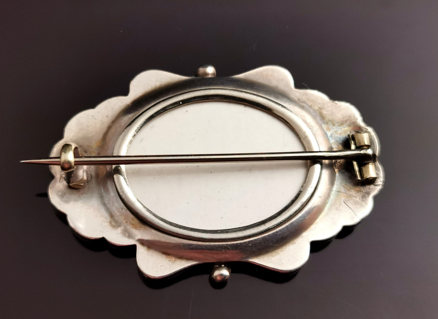 Victorian Aesthetic silver locket brooch, 9ct Rose and Yellow gold