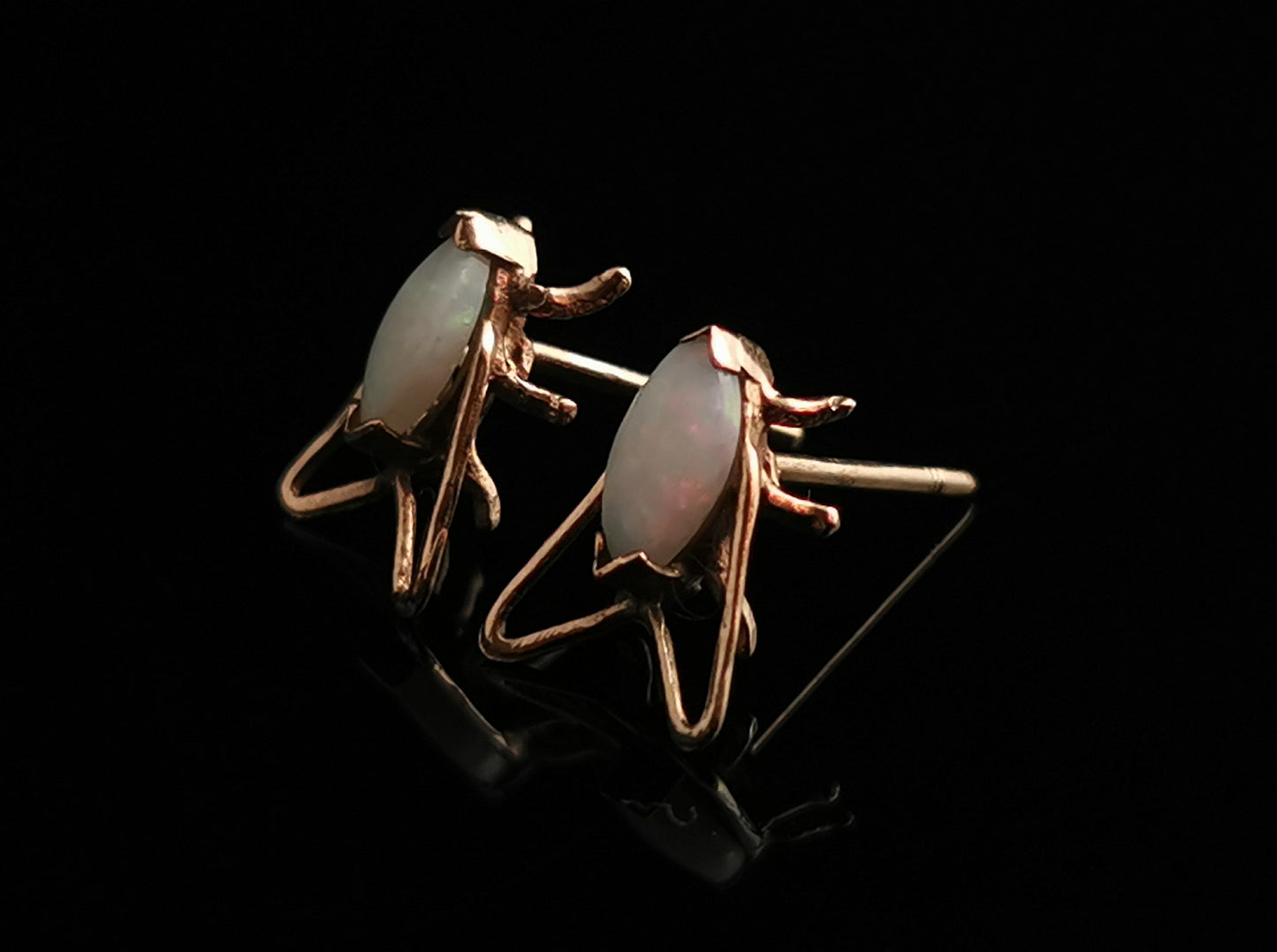 Vintage 9ct gold opal fly earrings, studs