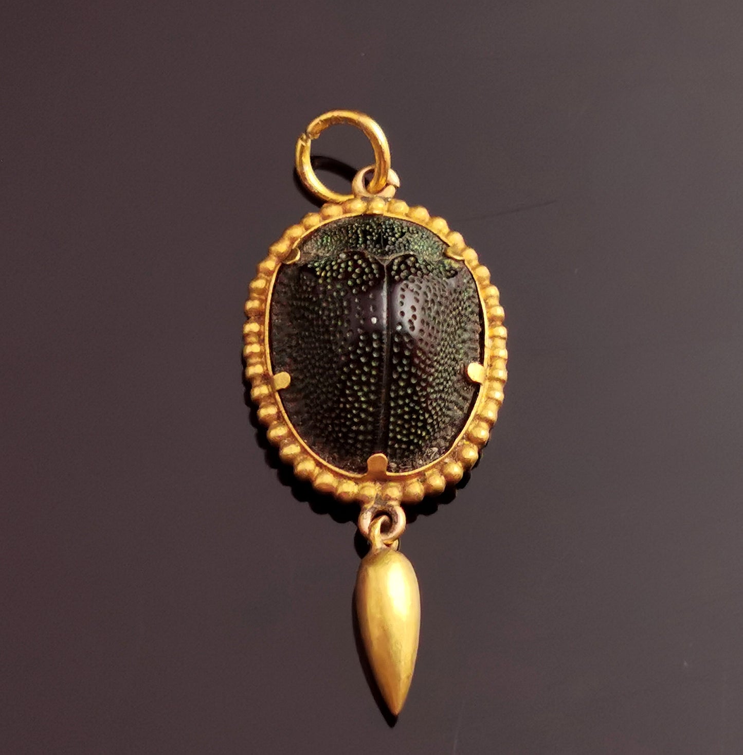Victorian 15ct gold Scarab beetle pendant