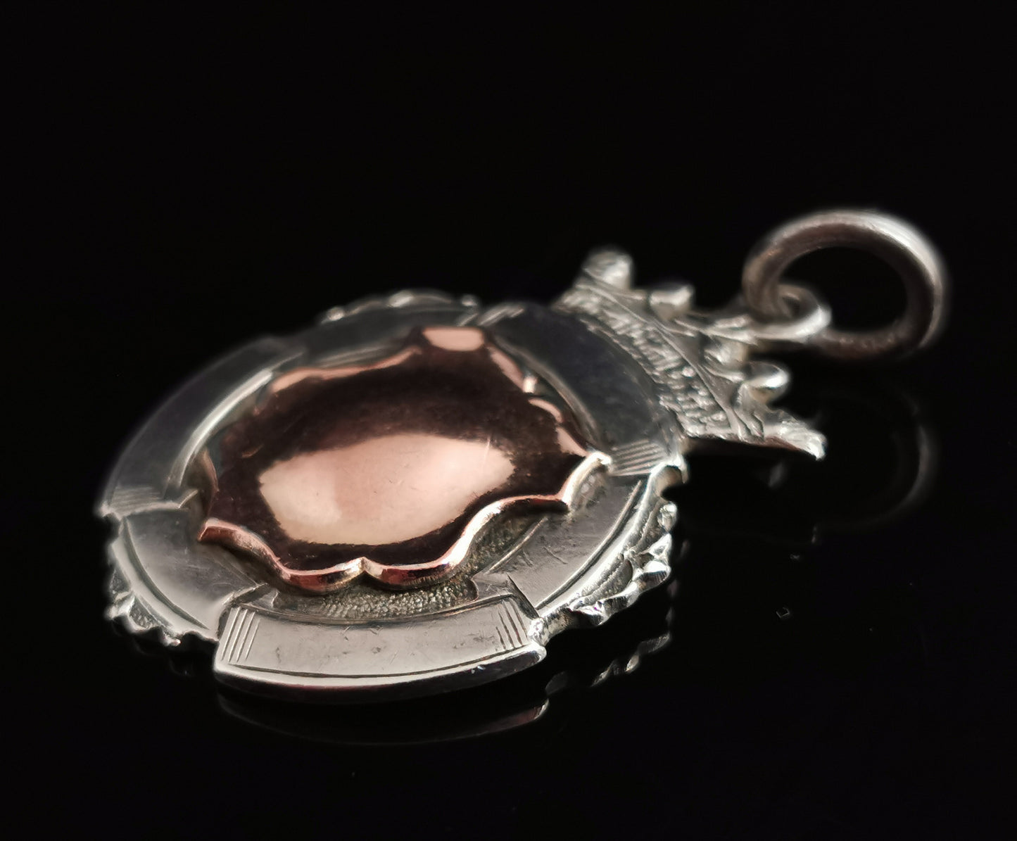 Art Deco 9ct Rose gold and sterling silver fob pendant, watch fob