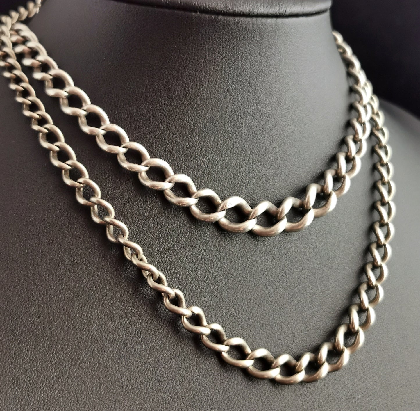 Antique silver curb link long chain necklace