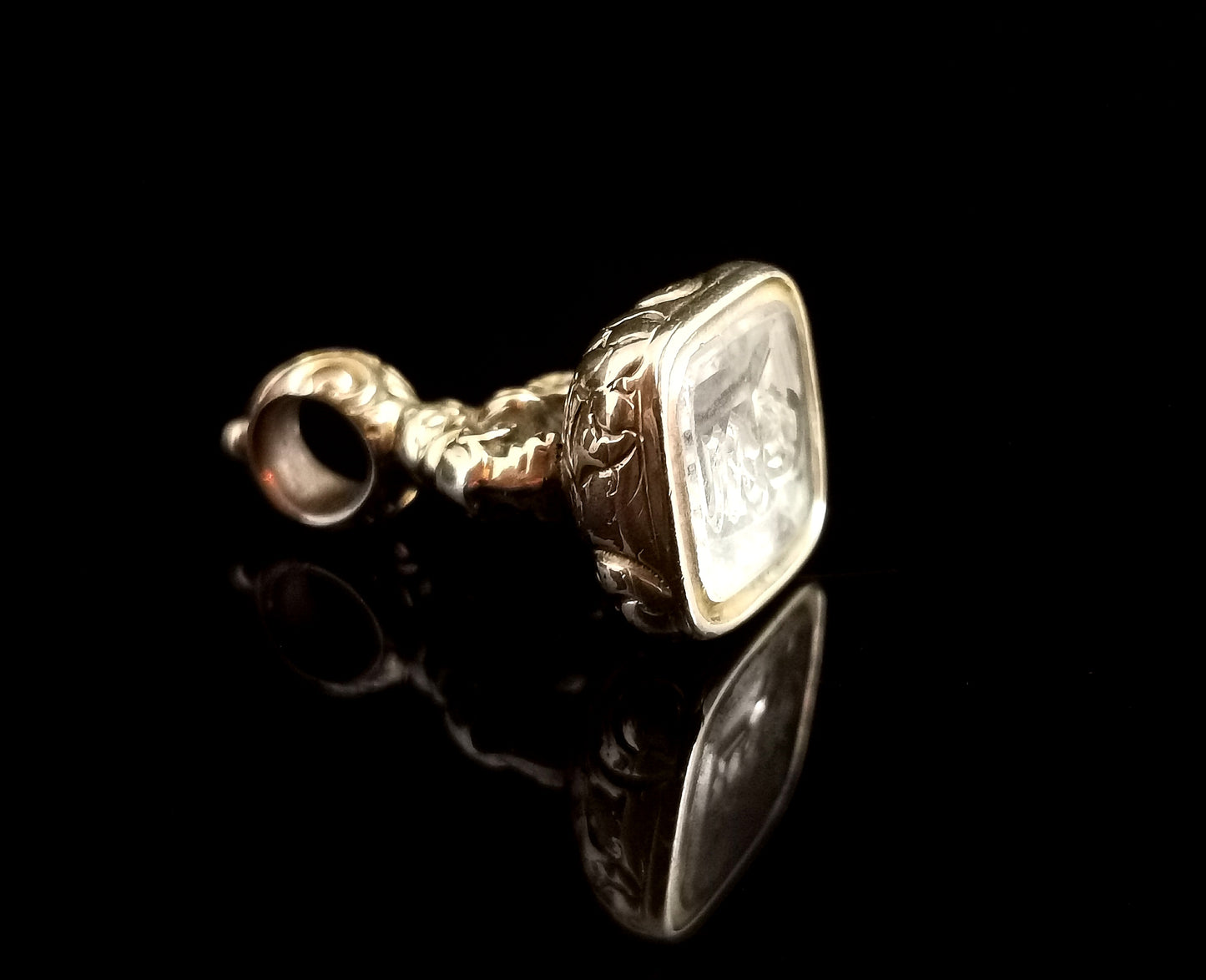 Antique Georgian seal fob pendant, rolled gold and quartz