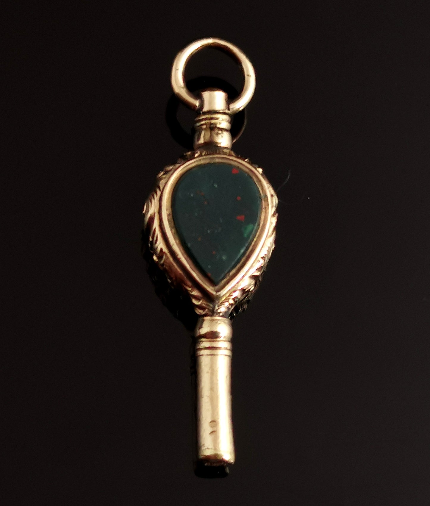 Antique Victorian 9ct gold watch key, citrine and bloodstone, pendant