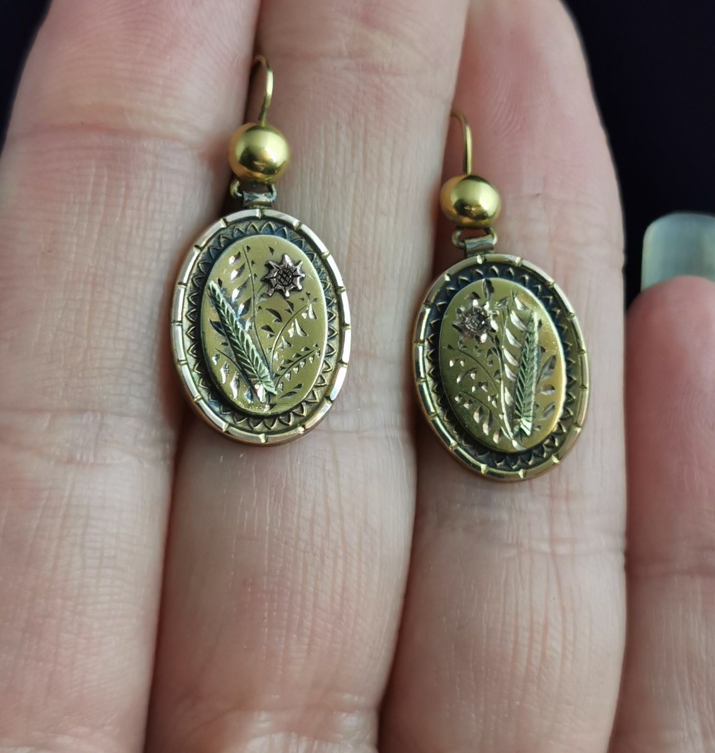 Antique Victorian 10ct gold door knocker earrings, drop earrings, Aesthetic