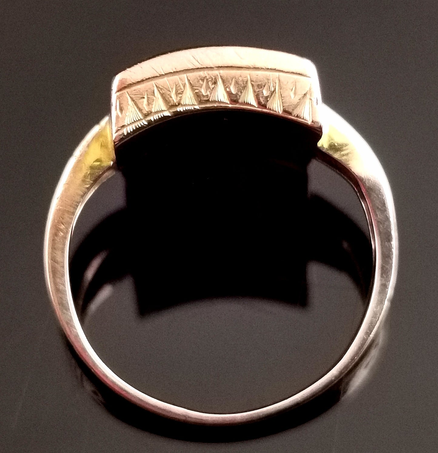 Antique Victorian Mourning ring, 9ct gold and Onyx, Initial J