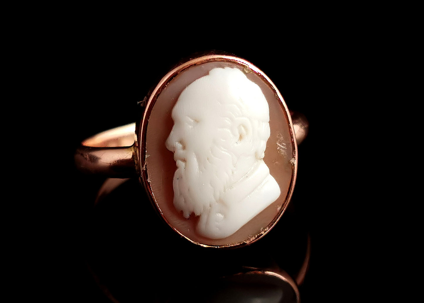 Antique Cameo ring, Gentleman portrait, Edwardian, 9ct gold