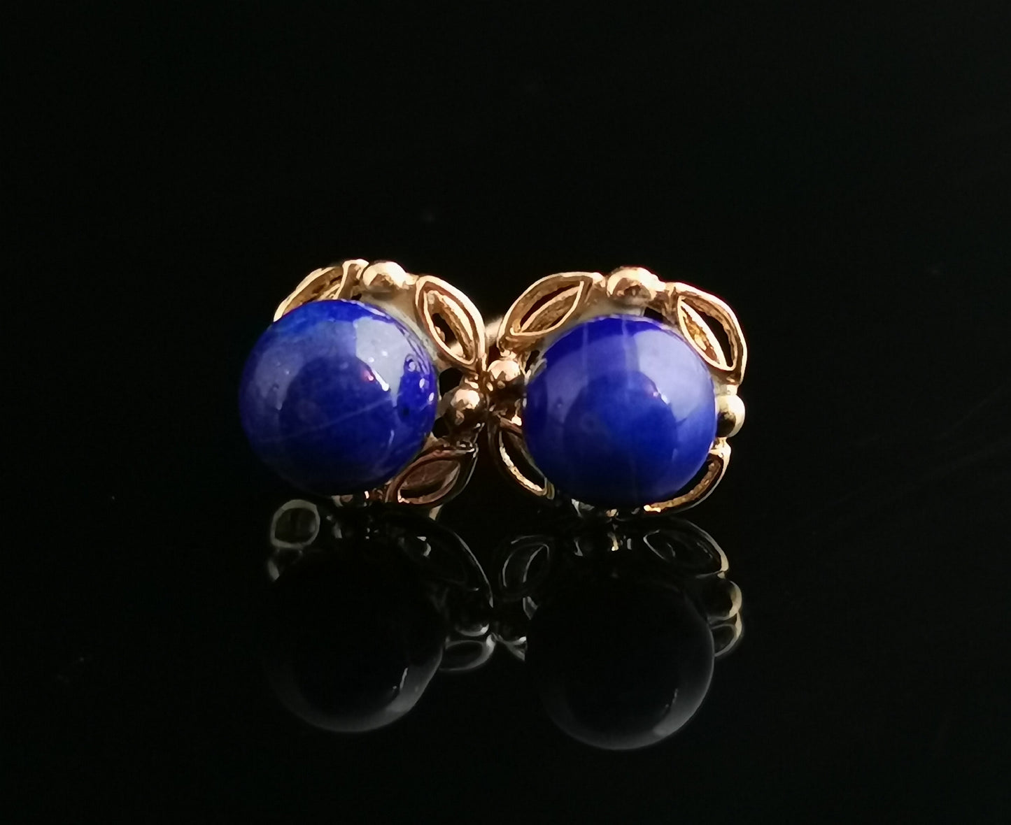 Vintage Lapis Lazuli stud earrings, 9ct yellow gold