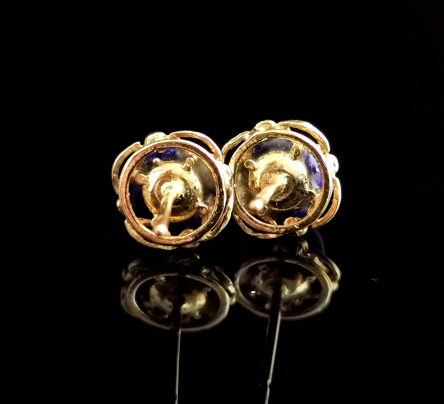 Vintage Lapis Lazuli stud earrings, 9ct yellow gold